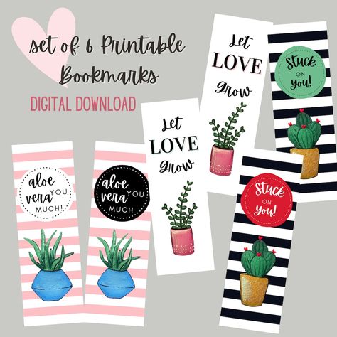 Cute Valentine's Day Bookmark Set to Print for Teachers - Etsy Succulent Watercolor, Watercolor Bookmarks, Original Watercolor Art, Succulent Pots, Any Book, Student Gifts, Book Accessories, One Design, Cactus Plants