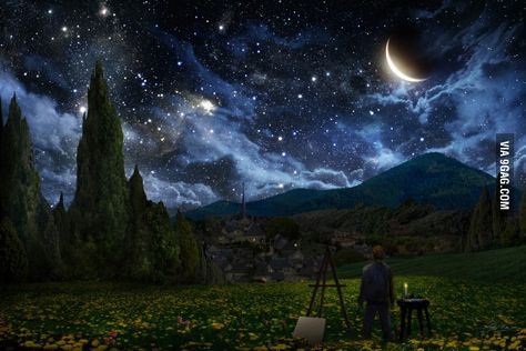 Cer Nocturn, Looking At The Stars, Sky With Stars, Seni Vintage, Arte Van Gogh, Digital Art Gallery, Night Pictures, Starry Night Van Gogh, Foto Art