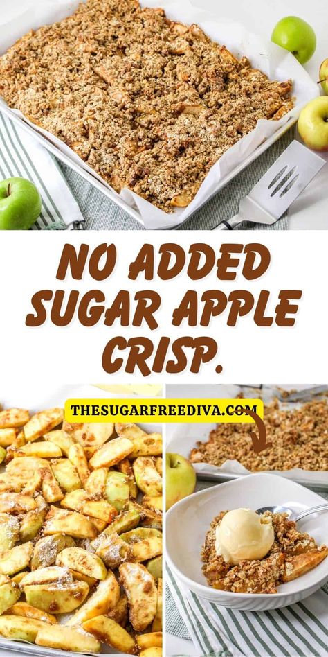 Sugar Free Apple Recipes, Apple Recipes No Sugar, Sugar Free Apple Crisp, Oats Baked, Apple Crisp No Oats, Apple Crisp Recipe Healthy, Healthy Apple Crisp, Sugar Free Fruits, Baked Apple Recipes