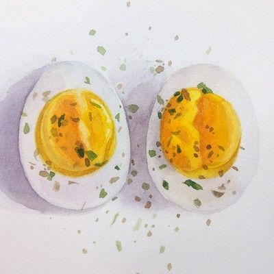 Boiled Egg Illustration, 5x7 Painting, Egg Illustration, Watercolor Still Life, Egg Watercolor, Watercolor Food Illustration, Food Illustration Design, Illustration Kitchen, Food Sketch