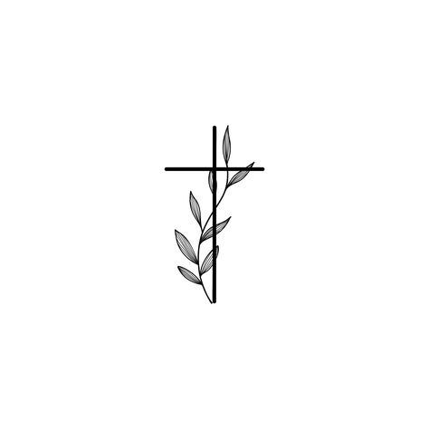 Cross With Greenery Tattoo, Cross With Palm Leaves Tattoo, Dainty Crown Of Thorns Tattoo, Fancy Cross Drawing, Cross Floral Tattoo, Biblical Art Tattoo, Cross Emoji, Dainty Cross Tattoos For Women, Faith Doodles