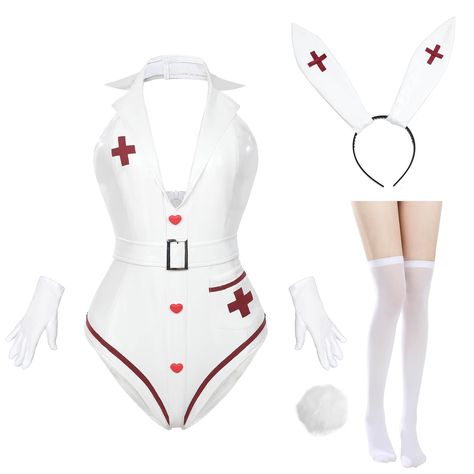 PRICES MAY VARY. 🌟Design: The white bunny suit has foam bust, belt and decorative heart shape button at center front. The halter top is secured behind the neck with velcro. Bunny ears attached to plastic headband have wire inside. The faux fur tail is the final touch that truly brings the bunny look to life. It secures to the back of the bunny suit, giving you an authentic and adorable bunny appearance from head to toe. 🌟Package Include- 1* White Bunny Suit, 1* Bunny Ear Headband, 1* Bunny Tai Bunny Ear Headband, Girl Cosplay, Bunny Suit, Bunny Costume, Halloween Outfit, Bunny Ears, Bunny Girl, Halter Top, Halloween