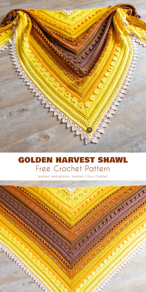 Step into a world of warmth and elegance with the Golden Harvest Shawl, a breathtaking crochet creation designed to capture the essence of autumn’s golden hues. Crochet Shawl Chart, Fall Crochet Shawl, Crochet Shawl Border, Crochet Shawl Easy Free, Free Crochet Patterns Shawl, Autumn Crochet Patterns Free, Crochet Patterns Shawl, Easy Crochet Shawl For Beginners, Shawl Crochet Pattern Free