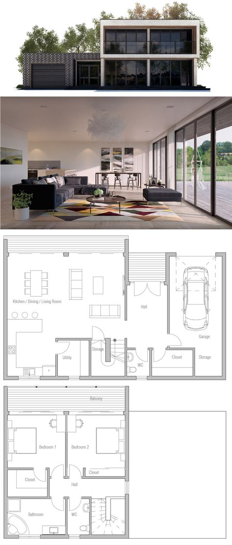 Small House Plan smart layout Contemporary House Floor Plans, Smart House Plans, Small House Architecture, Small Modern House, Small Modern House Plans, Smart House, Small Modern Home, Modern Style House Plans, Simple House Plans