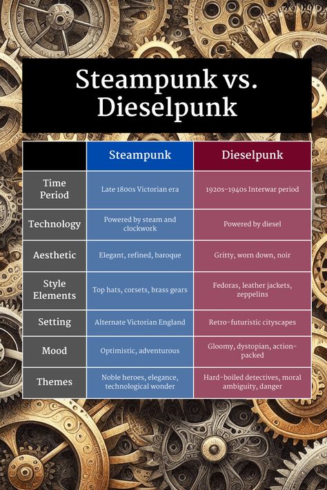 What is Dieselpunk? (Plus 5 Examples) | Imagine Forest Diesel Punk Aesthetic, Steampunk Story Ideas, Teslapunk Aesthetic, Decopunk Aesthetic, Steampunk Names, Types Of Punk, Clockpunk Aesthetic, Dieselpunk Aesthetic, What Is Aesthetic