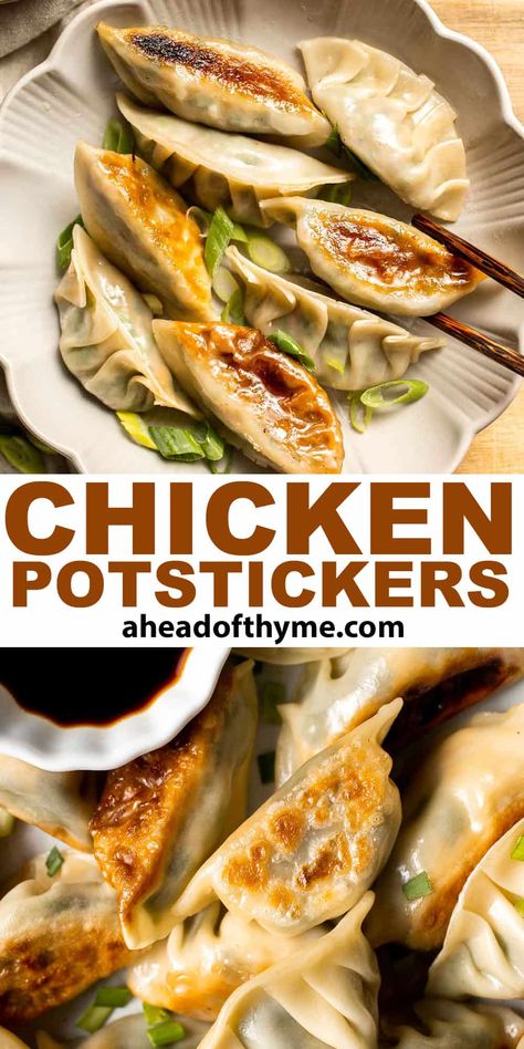 Chicken Potstickers Chicken Potstickers, Thyme Recipes, Lunch Food, Asian Foods, Cooking Wine, Delicious Chicken, Chicken And Dumplings, Chicken Pot, Appetizer Dips