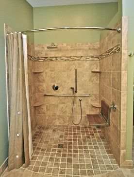 pictures of handicap bathrooms | Handicapped Accessible Shower Design Ideas, Pictures, Remodel, and ... Behindertengerechtes Bad, Showers Without Doors, Accessible Bathroom Design, Walk In Shower Designs, Bathroom Shower Design, Accessible Bathroom, Bathroom Redo, Trendy Bathroom, Design Del Prodotto