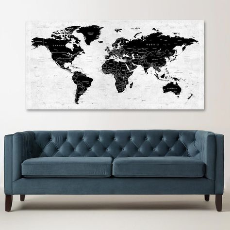 Black and white world map wall art on my #etsy shop: https://etsy.me/3aFfXtZ #worldmapcanvas #pushpintravelmap #pushpinworldmap Push Pin Travel Map, Pin Travel Map, Map Black And White, Push Pin World Map, Detailed World Map, World Map Decor, Pushpin Travel Map, Adventure Map, Landscape Wall Decor