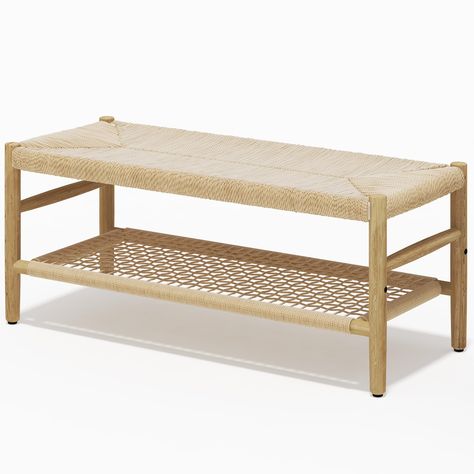 PRICES MAY VARY. 【Classic French Design】- Vanity Bench: Entryway Bench with grid storage rack matches your decor with this rustic style bench to bring a rugged, natural aesthetic to your interior space. Our ottoman bench includes nature-inspired textures and earthy wood materials, offering simple yet great design and comfort for all. 【Basket Woven Rope & Grid Storage】- Rectangular Ottoman: Footstools ottoman with a durable basket is woven rope pattern, Equipped with storage grid at the bottom, t End Bed Bench, Oak Wood Texture, Entrance Bench, French Vanity, Wrapped Rope, Earthy Aesthetic, Wood Storage Bench, Cozy Seats, Long Bench