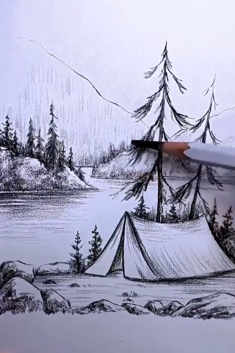 Easy Drawing Camping Site Mountain Scenery [Video] | Nature art drawings, Drawing scenery, Easy scenery drawing Drawing Camping, Hiasan Dinding Diy, Lukisan Van Gogh, Easy Scenery Drawing, Drawings Of Animals, Landscape Pencil Drawings, Drawing Scenery, Camping Site, Pencil Drawings Of Animals