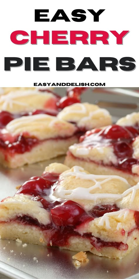 Make these easy cherry pie bars with simple ingredients and have an amazing dessert to serve in bbq's, potlucks and get-togethers that didn't cost much. Cherry Pie Bars Recipe, Pie Filling Desserts, Easy Cherry Pie, Cherry Pie Filling Recipes, Homemade Pie Recipes, Cherry Pie Bars, Dessert For Summer, White Chocolate Drizzle, Valentines Recipes Desserts