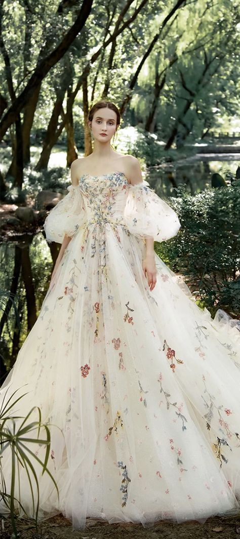 Fairycore Wedding Dress Fairycore Wedding Dress, Fairycore Wedding, Floral Print Wedding Dress, Forest Wedding Dress, Fairytale Bridal, Fairy Tale Wedding Dress, Wedding Dresses With Flowers, Floral Wedding Dress, Dream Wedding Ideas Dresses