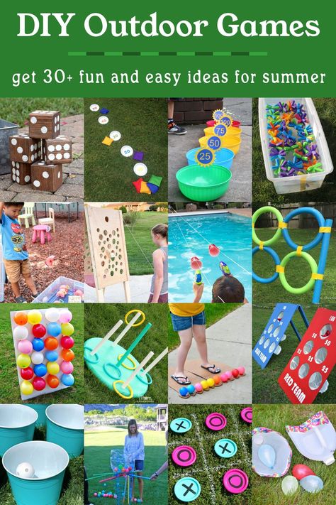 These DIY outdoor games are perfect for the entire family! Use these ideas in the backyard during a summer party, birthday, or gathering. Both kids and adults will have a blast! Outdoor Birthday Games For Kids, Diy Party Games For Kids, Picnic Games For Adults, Backyard Birthday Party For Kids, Diy Outdoor Games For Kids, Outdoor Birthday Games, Kids Garden Party, Diy Garden Games, Diy Outdoor Games