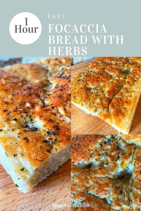 Easy 1-hour Focaccia Bread with Herbs Recipe - Munchyesta Focaccia Bread Machine Recipe, Bread With Herbs, Easy Focaccia Bread Recipe, Foccacia Recipe, Foccacia Bread, Focaccia Bread Recipe, Focaccia Recipe, Herb Recipes, Bread Appetizers