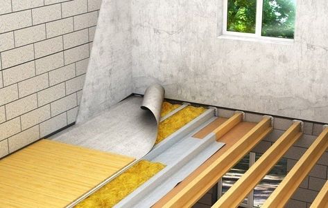 Restaurant Soundproofing: How To Do It || floor insulation installation Installing Insulation, Soundproofing Material, Door Sweep, Floor Insulation, Fiberglass Insulation, Cabin Floor, Acoustic Insulation, Floor Sitting, Floating Floor