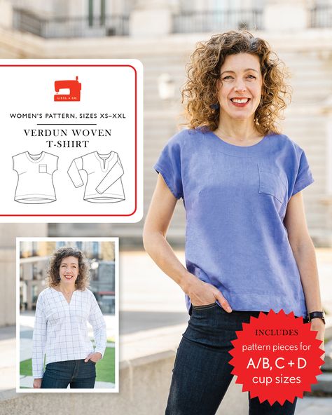 Introducing the Verdun Woven T-Shirt | Blog | Oliver S Indie Pattern, T Shirt Sewing Pattern, Sewing Pattern Shop, T Shirt Pattern, Shirt Sewing Pattern, Top Sewing Pattern, Sewing Blogs, Tshirt Pattern, Patterned Sheets