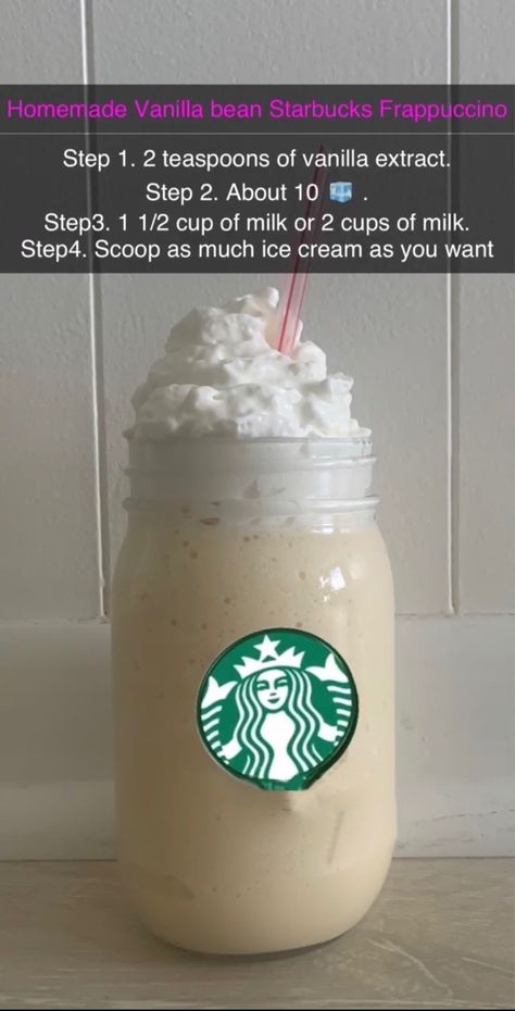 How To Make A Starbucks Frappuccino, How To Make A Vanilla Frappuccino, Homemade Starbucks Frappuccino, Homemade Frappuccino Recipe Easy, How To Make Vanilla Milkshake, Homemade Vanilla Frappuccino, Vanilla Frappe Recipe, How To Make A Vinilla Bean Frapachino At Home, How To Make A Vanilla Bean Frappuccino