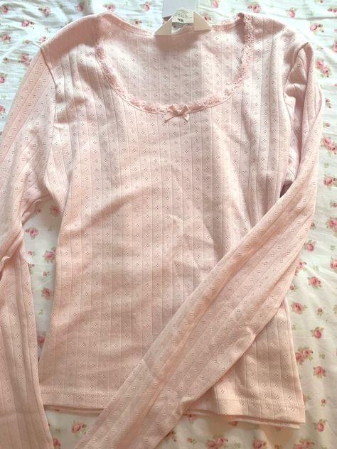 Coquette Long Sleeve, Pointelle Top, Fashionista Clothes, Stockholm Fashion, Pink Outfits, Girly Outfits, Dream Clothes, Miss Me, Cute Tops