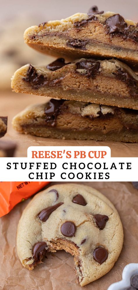 Stuffed Chocolate Chip Cookies, I Lost 100 Pounds, Peanut Butter Lovers, Peanut Butter Chocolate Chip, Lost 100 Pounds, Cookies Recipes Chocolate Chip, Easy Baking, Sweet Snacks, Dessert Recipes Easy