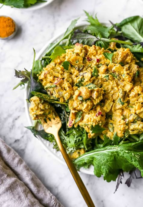 Curried Chickpea Salad, Uni Meals, Chickpea Salad Vegan, Summer Lunch Recipes, Simple Vegan Recipes, Curried Chicken Salad, Vegan Simple, Best Chicken Salad Recipe, Chicken Salad Sandwich Recipe