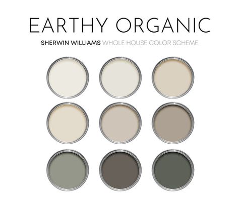 Earthy Boho Sherwin Williams Paint Palette, Neutral Interior Paint Col – Millie Hart Interiors Rustic Paint Colors Schemes Kitchen, Natural Tones Color Palette, Boho Laundry Room Paint Colors, Natural Paint Colors Earth Tones, Earthy Paint Palette, Earth Tone Bathroom Colors, Neutral Earth Tone Color Palette, Earthy Kitchen Colors, Indoor Color Schemes House