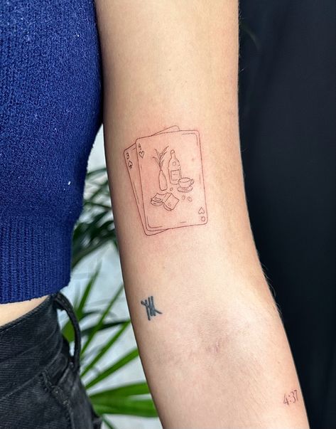 Minimalistic Card Tattoo, Cute Tattoos Patchwork, Patchwork Travel Tattoo, Sculpture Art Tattoo, Small Poker Tattoo, Flower Sticker Sleeve Tattoo, 2 Cards Tattoo, Europe Tattoo Ideas Small, Dainty Card Tattoo