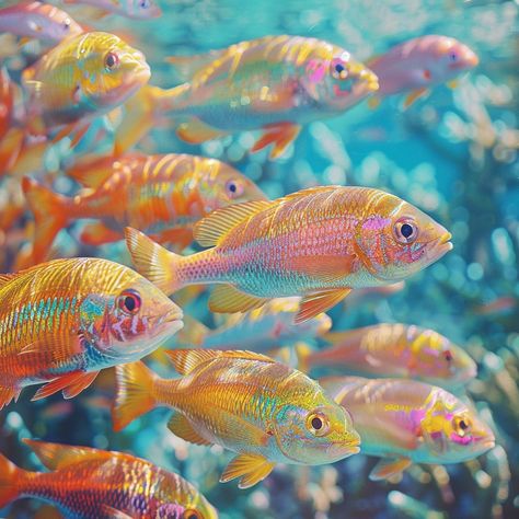 "Colorful Fish Swarm: A vibrant school of yellow and orange #marine life swimming together in a crystal clear #oceanwater. #sealife #vividcolors #underwaterworld #aesthetic #videoart #cgiphoto #digitaldownload ⬇️ Download and 📝 Prompt 👉 https://stockcake.com/i/colorful-fish-swarm_1018755_938035" Tropical Fish Aesthetic, Sea Life Reference Photos, Marine Life Aesthetic, Fish Core, Fish In Ocean, Schooling Fish, Schools Of Fish, Fish Aesthetic, Colourful Fish