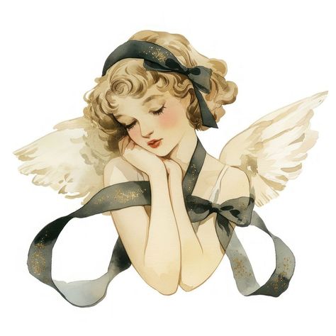 Clip Art Women, Wing Aesthetic Angel, Angel Aesthetic Art, Vintage Angel Aesthetic, Angel Wings Aesthetic, Angels Drawing, Wings Illustration, Sleep Aesthetic, Angel Png