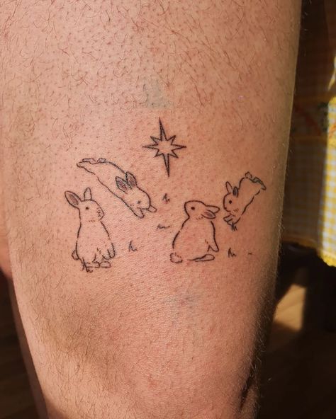 Cute Art Tattoos, Bunny Sleeve Tattoo, Whimsical Bunny Tattoo, Bunny Heart Tattoo, Three Rabbits Tattoo, Bunny Matching Tattoo, Bunny With Angel Wings Tattoo, Bunny Knee Tattoo, 2 Bunnies Tattoo