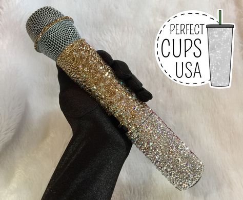 Combine your love for music with your bling passion <3 A special gradient gold Swarovski crystals microphone <3 A beautiful bling microphone that will add glamour to your performance. THIS IS NOT A SLEEVE Genuine Swarovski crystals are applied directly on to the microphone, with Swarovski lasting glue. MICROPHONE INCLUDED We create all of our Swarovski Microphones on top of an original Samson XPD2 Handheld USB Digital Wireless Microphone - as you see on our Microphone photo. Ordering the l Colored Microphone, Pretty Microphones, Bling Microphone, Gold Microphone, Singing Microphone, Custom Bling, Music Accessories, Wireless Microphone, Music Items