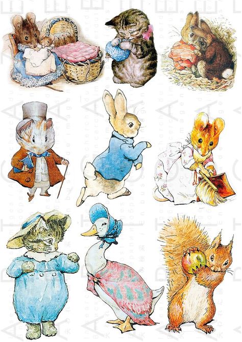 Rabbit Collage, Peter Rabbit Illustration, Beatrix Potter Characters, Beatrix Potter Nursery, Beatrix Potter Illustrations, Beatrice Potter, Circus Characters, Peter Rabbit And Friends, Rabbit Illustration