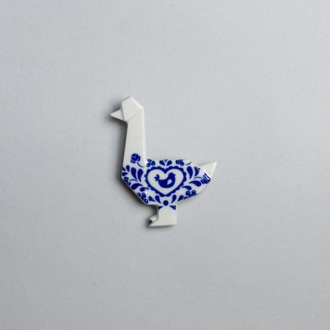 PORCELAIN BROOCH DUCK/Porcelain origami/Origami pin/Origami brooch/Porcelain pin/Origami duck/Traditional decor/Folklore gift/ Traditional image 1 Origami Duck, Traditional Ornaments, Origami Jewelry, Traditional Japanese Art, Plaster Molds, Porcelain Jewelry, Blue Decor, Traditional Decor, Czech Republic