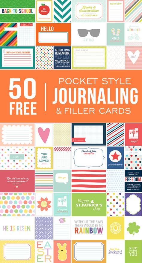 50+ FREE Printable Pocket Style Journaling & Filler Cards Project Life Organization, Life Scrapbook, Project Life Printables, Project Life Scrapbook, Sticker Printable, To Do Planner, Scrapbooking Journal, Project Life Cards, Journal Travel