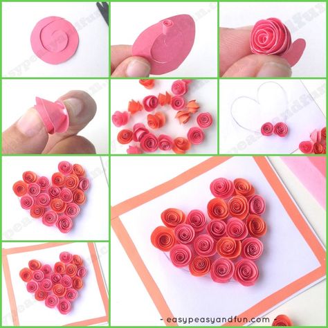 Rose Filled Heart Card - Easy Peasy and Fun Cardstock Paper Crafts, Hearts Paper Crafts, Rose Valentine, Valentine Heart Card, Valentines Bricolage, Crafty Morning, Rose Crafts, Folding Origami, Quilling Craft