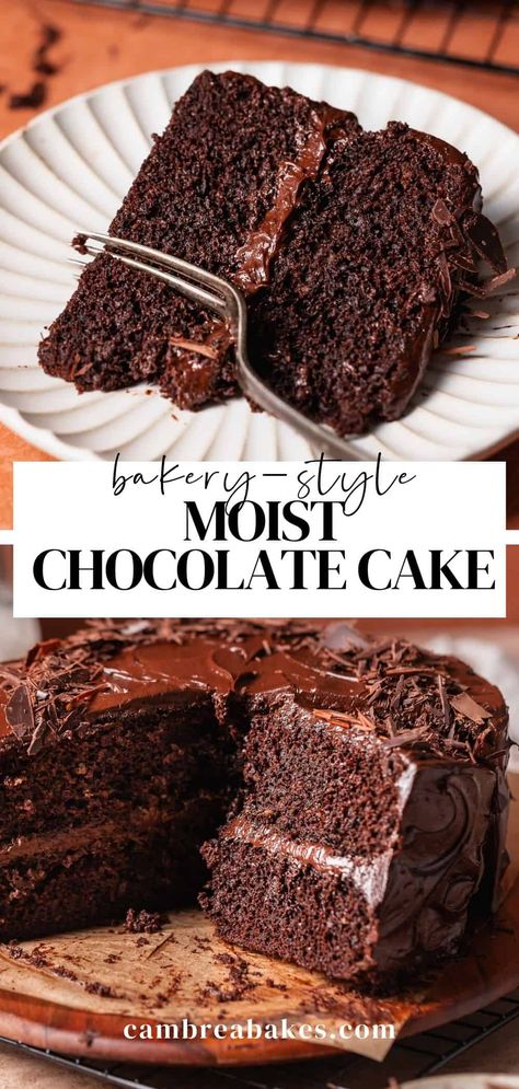 There's so much to love about this super moist chocolate cake! With a rich chocolate flavor and soft texture, it's smothered in glossy chocolate frosting and topped with chocolate shavings. Think Matilda's cake- but even better! Preppy Kitchen Chocolate Cake, Super Moist Cakes Recipes, The Perfect Chocolate Cake, Easy Rich Chocolate Cake, Magnolia Bakery Chocolate Cake Recipe, Chocolate Cake Old Fashioned, Buttermilk Chocolate Cake Moist, Chocolate Cake With Melted Chocolate, Yummy Chocolate Cake Recipes