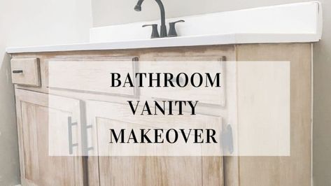 Diy Shaker Cabinets, Bathroom Cabinet Colors, Complete Bathroom Remodel, We Bought A House, Oak Bathroom Vanity, Redo Cabinets, Vanity Makeover, Oak Cupboard, Bathroom Vanity Makeover