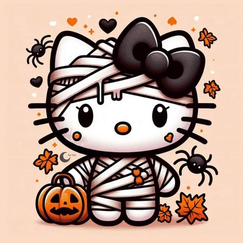 Halloween Aesthetic Hello Kitty, Beetlejuice Hello Kitty, Pink Hello Kitty Halloween Wallpaper, Hello Kitty Crossover, Halloween Hello Kitty Tattoo, Halloween Images Cute, Hello Kitty October, Hello Kitty And Friends Aesthetic, Baddie Hello Kitty