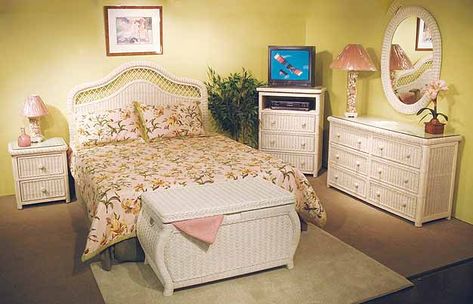 White Wash Pavilion Wicker Bedroom Collection Wicker Furniture Bedroom, White Rattan Bedroom, White Wicker Bedroom Furniture, White Wicker Bedroom, Rattan Bedroom Furniture, Indoor Rattan Furniture, White Bedroom Chair, Wicker Bedroom Furniture, White Wicker Chair