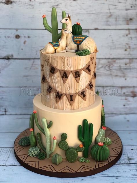 Fondant Cactus, Llama Cake, Succulent Cake, Cactus Cake, Fiesta Cake, Baby Cakes, Baby Shower Cake, Rice Cakes, Savoury Cake