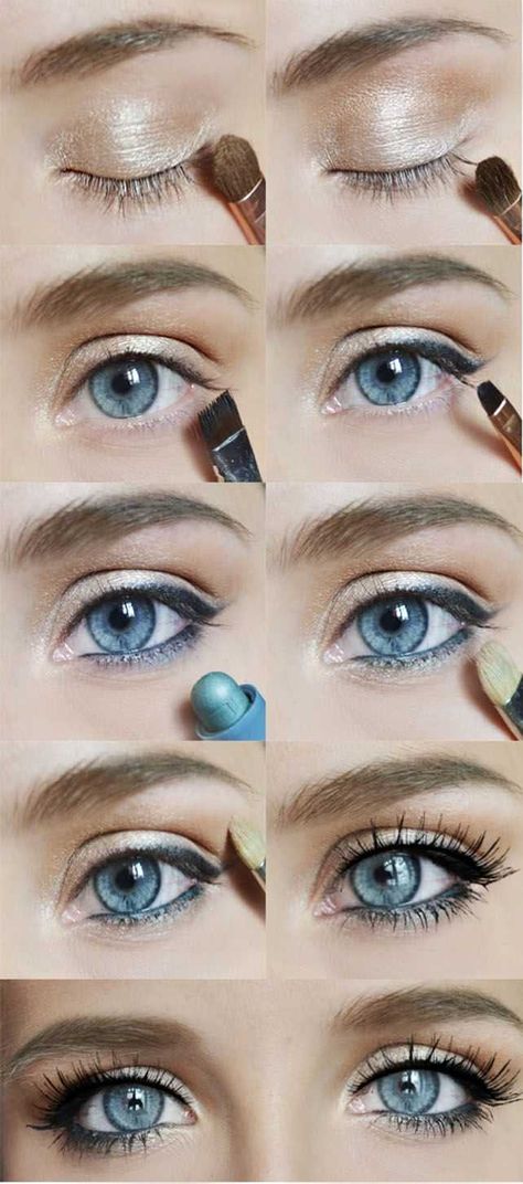 20 Gorgeous Makeup Ideas for Blue Eyes Eye Enlarging Makeup, Smokey Eyes Tutorial, Easy Eye Makeup Tutorial, Eyeshadow Tutorial For Beginners, Natural Eye Makeup Tutorial, Smokey Eyeliner, Smokey Eye Tutorial, Makijaż Smokey Eye, Simple Eye Makeup