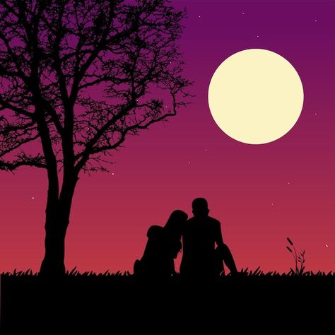 Couple under a tree and moonlight silhou... | Premium Vector #Freepik #vector #love-silhouette #couple-silhouette #couple #couple-illustration Couple Shadow Painting, Couple Silhouette Art Love, Silhouette Art Couple, Couples Silhouette, Silhouette Of Couple, Anniversary Painting, Lovers Reunited, Kissing Silhouette, Western Canvas