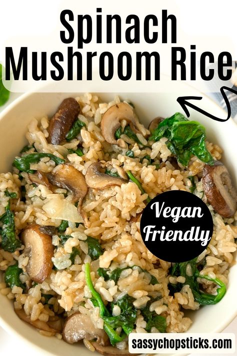 This spinach mushroom rice recipe is easy to prepare, bursting with flavors, and offers a nutritious twist to regular rice dishes. Mushroom With Rice Recipes, Mushroom And Spinach Rice, Spinach Mushroom Rice Recipes, Vegetarian Rice Recipes Easy, Rice With Mushrooms Side Dishes, Vegan Rice Side Dishes, Easy Vegan Mushroom Recipes, Spinach Rice Recipe Easy, Rice With Spinach Recipe