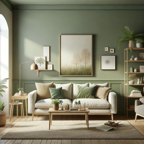 Enhance Your Living Room: 18 Ideal Wall Colors for Beige Couches White Couch Green Walls, Green Wall Beige Sofa, Green Living Room Color Scheme Walls, Beige Sofa Wall Color, Beige Couch Green Accents, Green Cozy Living Room, Green Paint Living Room, Living Room Beige Couch, Green And Beige Living Room