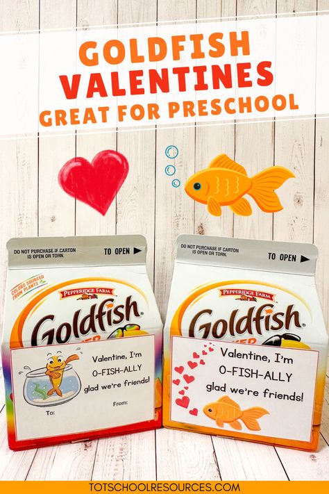 Love goldfish crackers? They also make the perfect Valentines for a preschool class. Just grab some boxes or bags and our free printable tags. School friends will love these printable goldfish valentine cards. Goldfish Valentines, Preschool Valentine, Valentine Printables, Goldfish Crackers, Free Printable Tags, School Friends, Preschool Class, Valentine Tags, Printable Tags