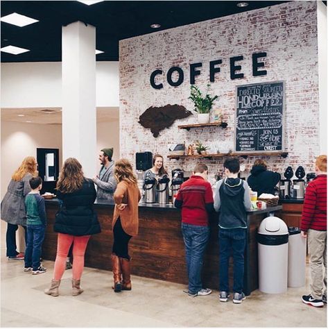 Church Coffee Bar Ideas Design, Church Cafe Ideas, Church Coffee Station, Wall Signage Design, Church Renovation Ideas, Church Coffee Bar Ideas, Church Foyer Ideas Lobbies, Coffee Bar Interior Design, Church Cafe Design