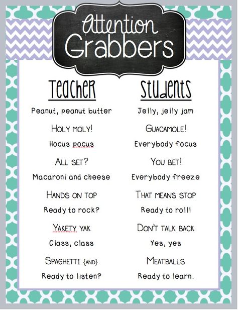 I love using fun sayings and jingles with my students to get their attention.  It keeps me from sounding... Teaching Classroom Management, Attention Grabbers, Classroom Procedures, Whole Brain Teaching, Classroom Behavior Management, Classroom Organisation, 2nd Grade Classroom, Classroom Behavior, Classroom Fun