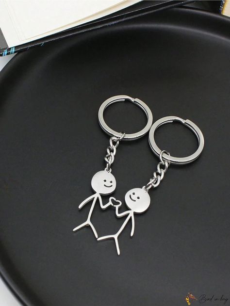 Bird in Bag - Set of 2 Stylish Stainless Steel Heart and Abstract Figures Keychains - Unique Stainless Steel Keychains for Couples, Best Friends, or Car Accessories - Eye-catching Keyring Packs for Bags, Pendants or Charms - Ideal Party Favors & Decor - Perfect Black Friday Present - Key Chain Charms Teacher Accessories, Abstract Figures, Back To School Gifts For Teachers, Couples Keychains, Matching Keychains, Embellished Bags, Valentines Day Couple, Whimsical Gifts, Cadeau Couple