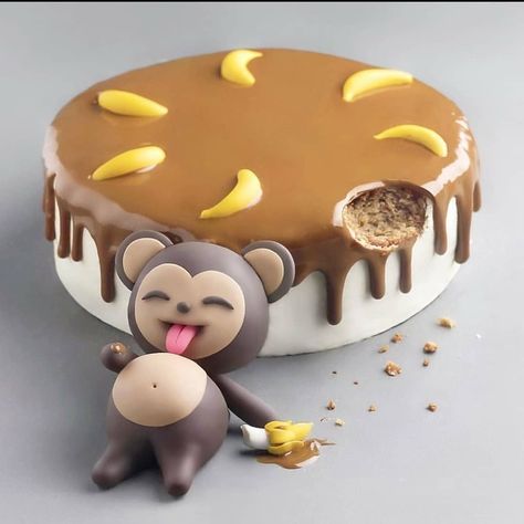 Monkey Banana, Monkey Cake, Animal Cakes, Animal Cake, Cake Lover, Banana Cake, Cute Desserts, Perfect Cake, Fondant Cakes