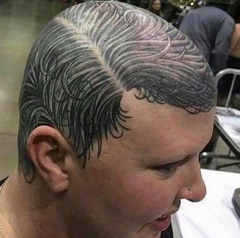 30 Fantastic Randoms To Get You In The Mood - Funny Gallery Head Tattoo Hair, Tato 3d, Hair Tattoo Designs, Hairline Tattoos, Best 3d Tattoos, Scalp Tattoo, Tattoo Hair, Tattoos For Black Skin, Tattoo Fails