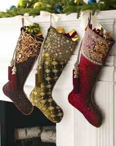 beautiful christmas stockings Cute Christmas Stockings, Jay Strongwater, Christmas Stockings Diy, Velvet Christmas, Stocking Tree, Xmas Stockings, Holiday Stockings, Victorian Christmas, Christmas Sewing